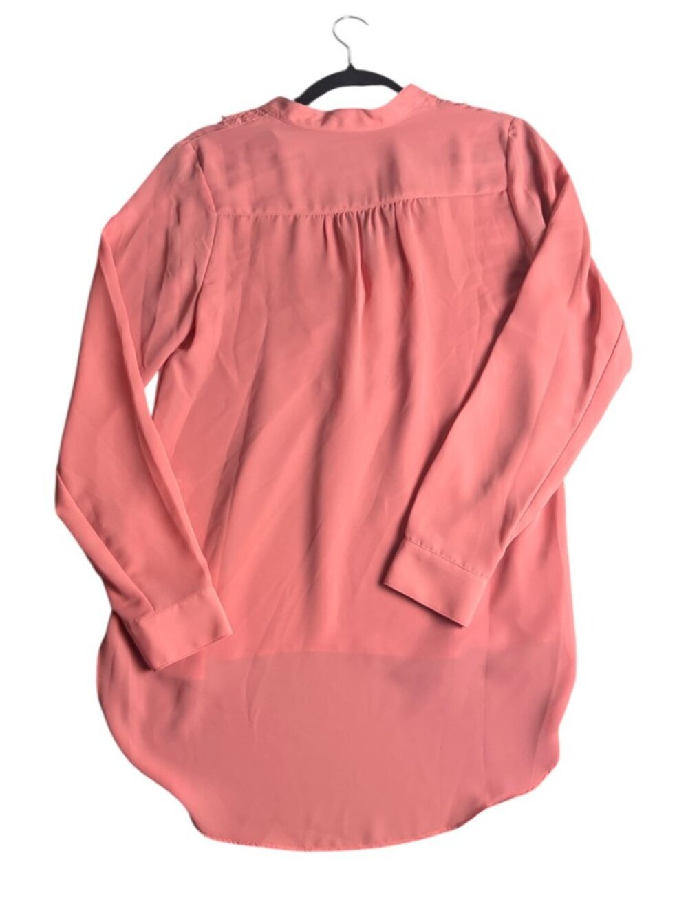 LC Lauren Conrad Size M Blouse Top Pink Lace Chiffon Semi Sheer V Neck Office - Picture 7 of 8
